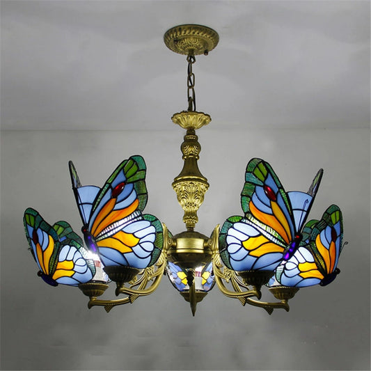Eigentijdse Vlinder Kroonluchter Luxe Retro Art Restaurant Woonkamer Slaapkamer Villa Hotel Cafe Kleur Glas Hanger Licht (stijl2 C 5Lights), grijs