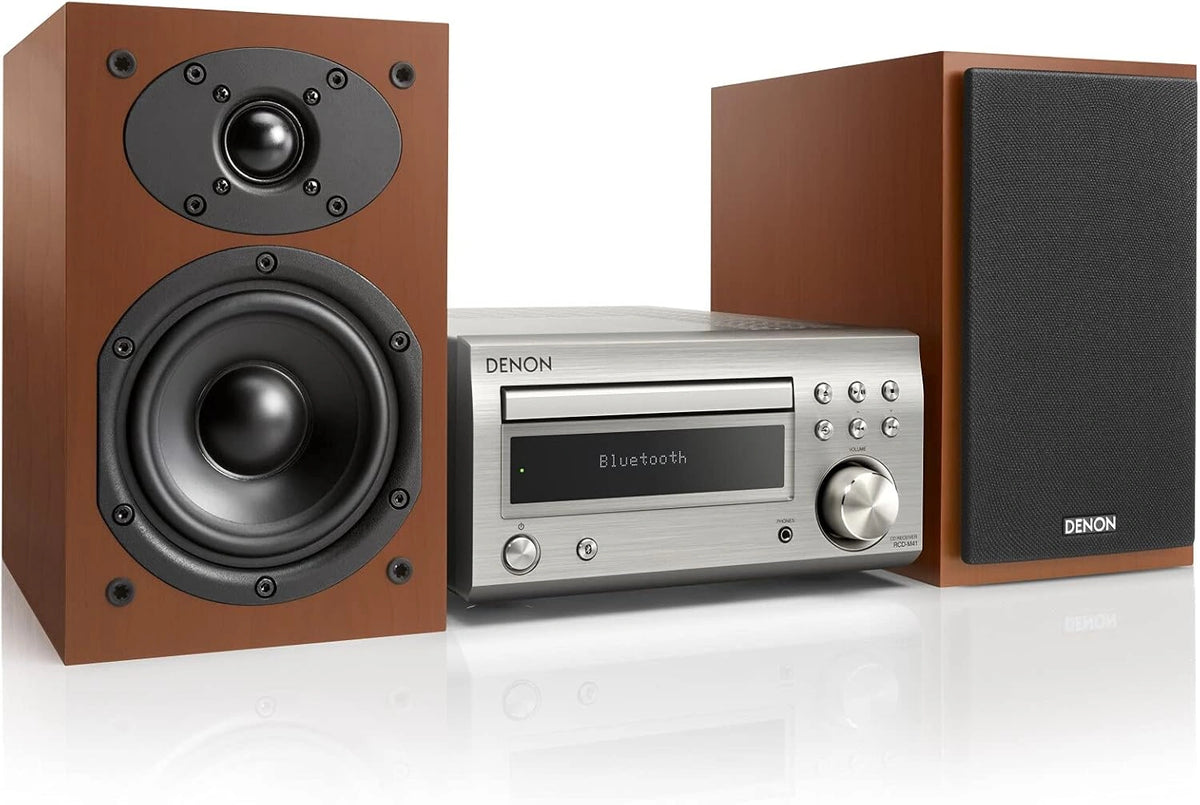 Denon D-M41DAB Mini HiFi-systeem met CD-speler, Bluetooth, FM/DAB+ Tuner, 2x 30W Stereo, Zilver/Kersenhout