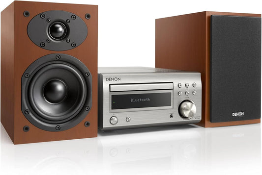 Denon D-M41DAB Mini HiFi-systeem met CD-speler, Bluetooth, FM/DAB+ Tuner, 2x 30W Stereo, Zilver/Kersenhout