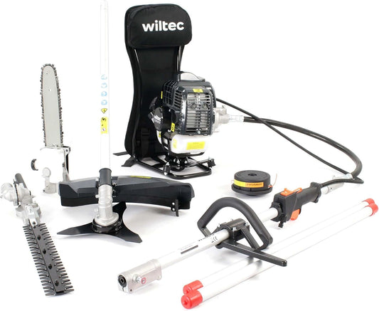 Wiltec 4-in-1 tuingereedschap met 2-takt motor incl. verlengstuk o.a. heggenschaar, snoeischaar, zwart