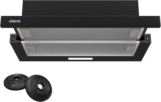 CIARRA CBCB6906D A++ platte afzuigkap afzuigkap 60 cm 370 m³/h met CBCF002X2 actieve koolfilter geïntegreerde inbouw platte afvoerlucht