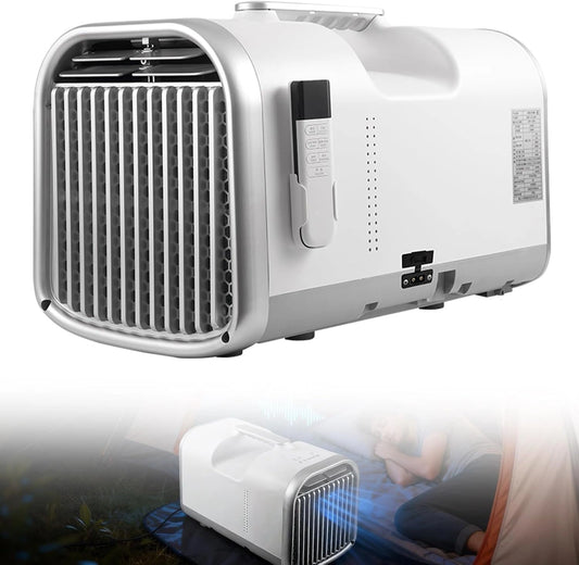 Draagbare AC-eenheid, campingairconditioner, 5100 BTU, 400 W, laag vermogen, 4-in-1, stille motor, automatische verdamping, timer