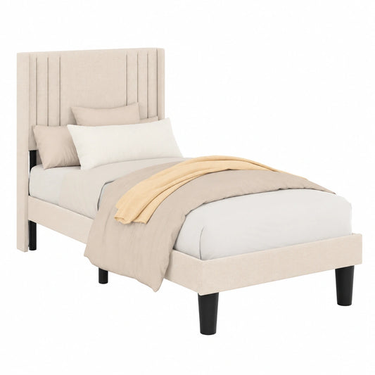 Bealife Einzelbett 90x200 cm mit Lattenrost – Gepolstertes Bettgestell aus Holz und Metall für Schlafzimmer und Jugendzimmer, Beige