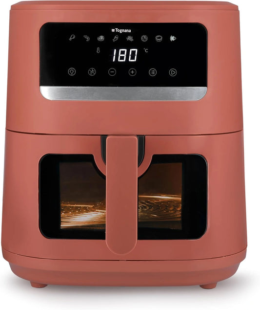 Tognana Iridea Luchtfriteuse 8 liter, dubbele weerstand, digitaal scherm, timer, 80-200°C, venster, 2000W, appelrood, zwart
