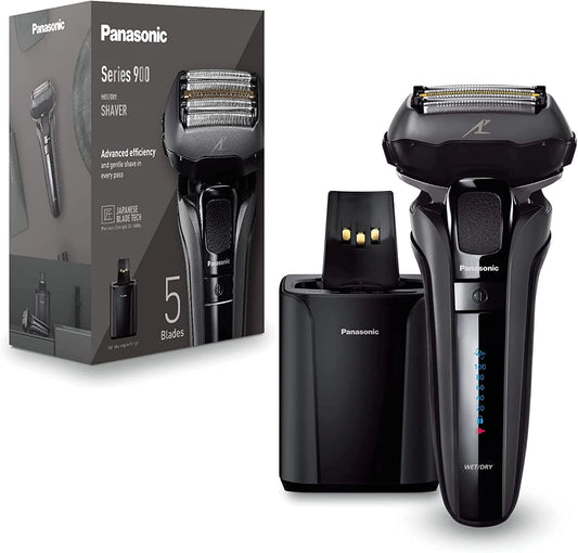 Panasonic ES-LV9U Elektrisch Scheerapparaat met 5 Mesjes Voor Mannen, Automatische Reiniging, Responsieve Baardsensor en Oplaadstandaard
