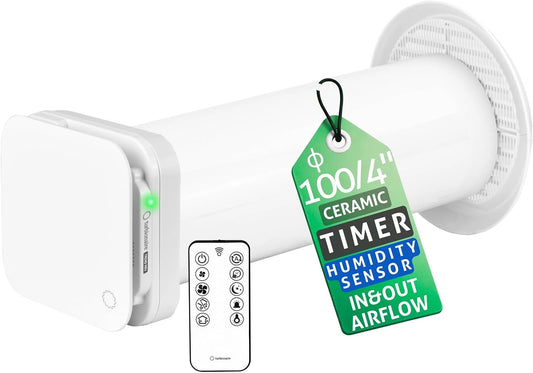Turbionaire Trend HRV, Decentrale Ventilatie Met Keramische Warmteterugwinning, Vochtsensor, Afstandsbediening, Timer, 8 Snelheden, DC-Motor