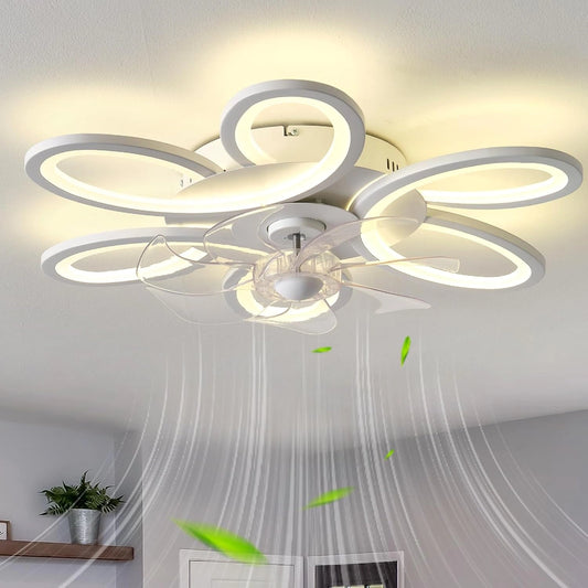 Bloemenplafondventilatoren met verlichting en afstandsbediening, LED-dimbare stille plafondlamp met ventilator