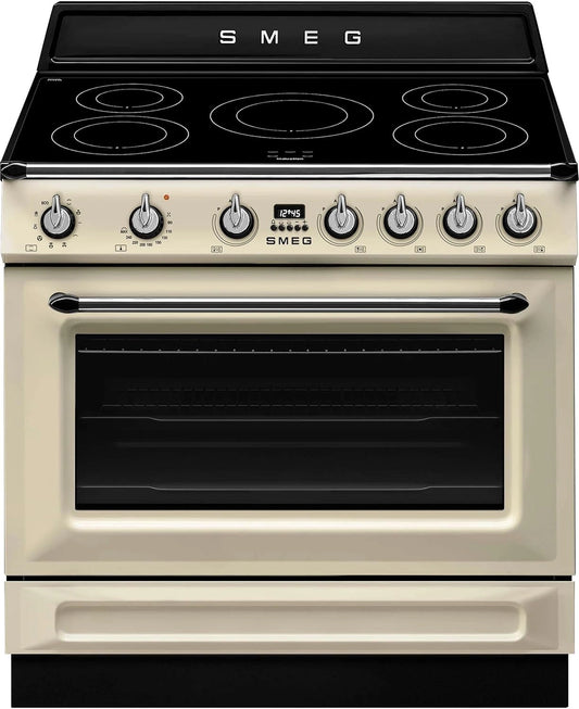 Smeg TR90IMP Keuken 90 cm, model Victoria, inductiekookplaat, 5 zones, multifunctionele elektrische oven, 115 liter, kleur pasta, energieklasse A