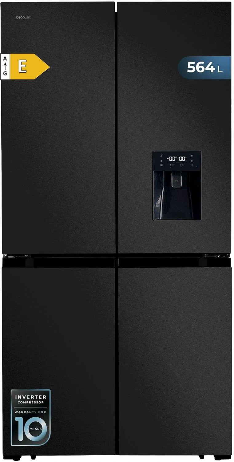 Cecotec Amerikaanse koelkast, 4 deuren, 564 l, Bolero, CoolMarket, 4D 564 Dark E. 183 cm hoog, 91 cm breed, waterdispenser, laag stroomverbruik