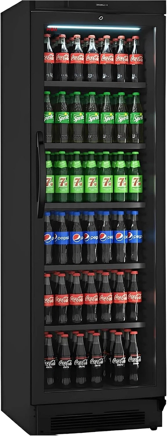 MBH, Verticale zwarte koelvitrine 358 liter met glazen deur voor horeca. Gekoelde drankenkoelkast., zwart