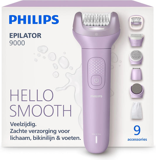 Philips Epilator Series 9000, Draadloos Wet & Dry Elektrisch Epileerapparaat, Haarverwijdering Benen, Lichaam & Bikinilijn, ProGuide