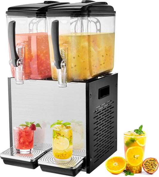 VEVOR Commerciële drankdispenser, sapdispenser, 2 x 12 l, 286 W, drankmachine van roestvrij staal 304, geschikt voor levensmiddelen