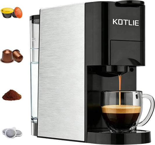 KOTLIE AC-513K 4-in-1 capsule koffiezetapparaat voor Nespresso Original/Dolce Gusto/gemengde koffie/ESE-pads (44 mm, 19 bar, 1450 W, 800 ml, zwart