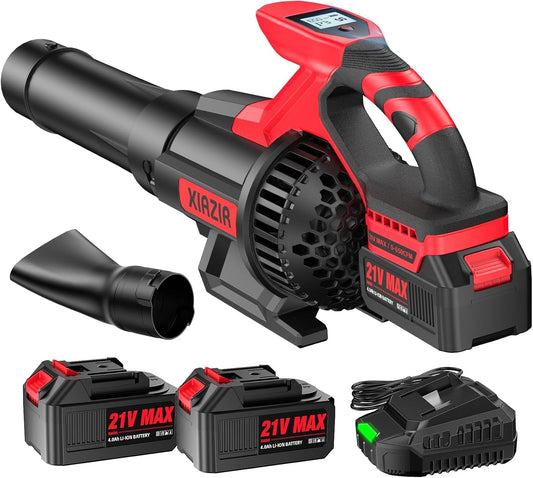 XIAZIR Accu Bladblazer met 2×4,0Ah Accu en Lader, 21V Motor 28000 tpm, 210 km/h / 1104 m³/h, Variabele Snelheid, LCD-scherm, 3 snelheden