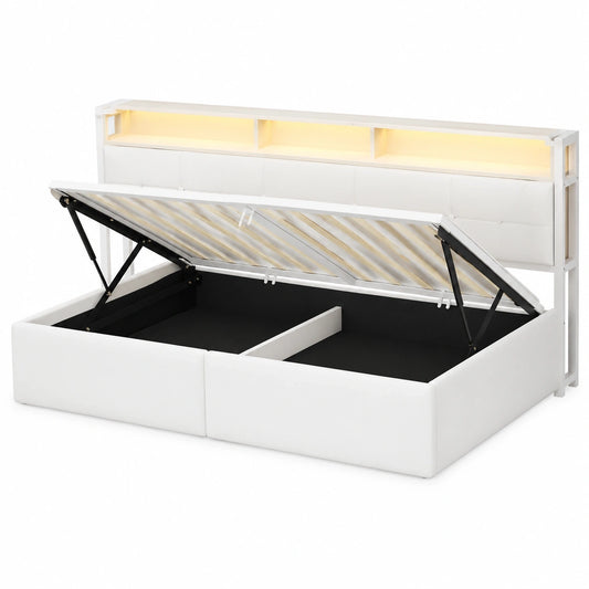 DICTAC Einzelbett 90x190 mit Stauraum, LED-Beleuchtung und Ladestation für Kinder, Jugendliche und Erwachsene