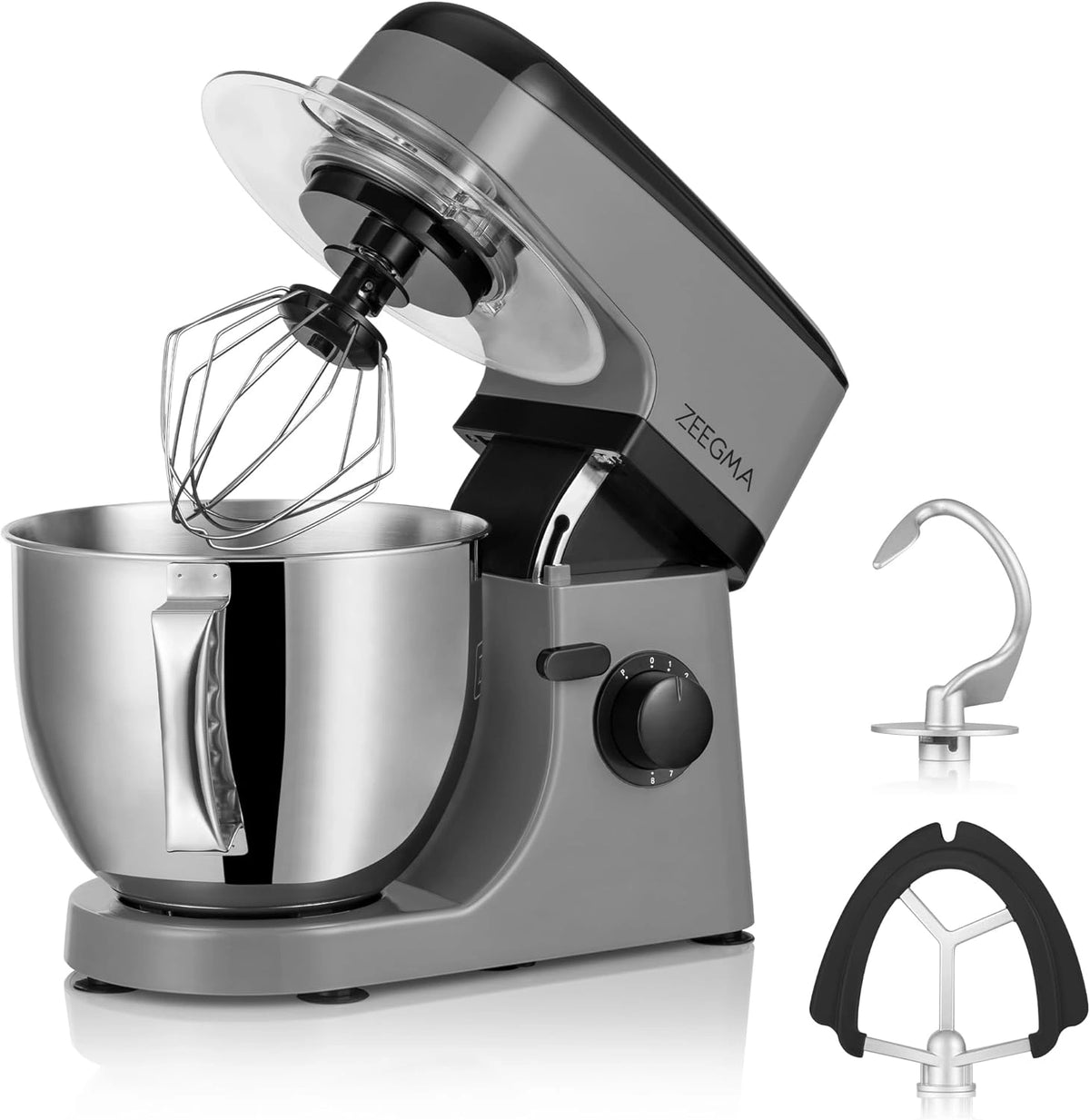 ZEEGMA Planeet Mix kneedmachine, 1800 W, multifunctionele robot met kom 5 l, met handvat en deksel, 8 snelheden, incl. 3-delig touchpaneel, grijs