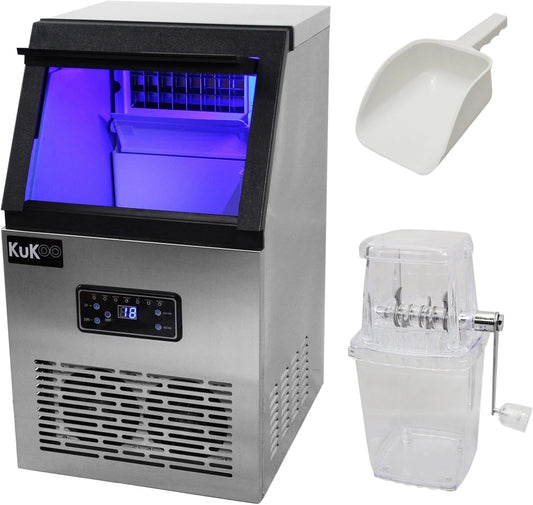 Commerciële ijsblokjesmachine, productiviteit 40 kg/24 u, commerciële ijsblokjesmachine voor keuken, led-scherm van roestvrij staal