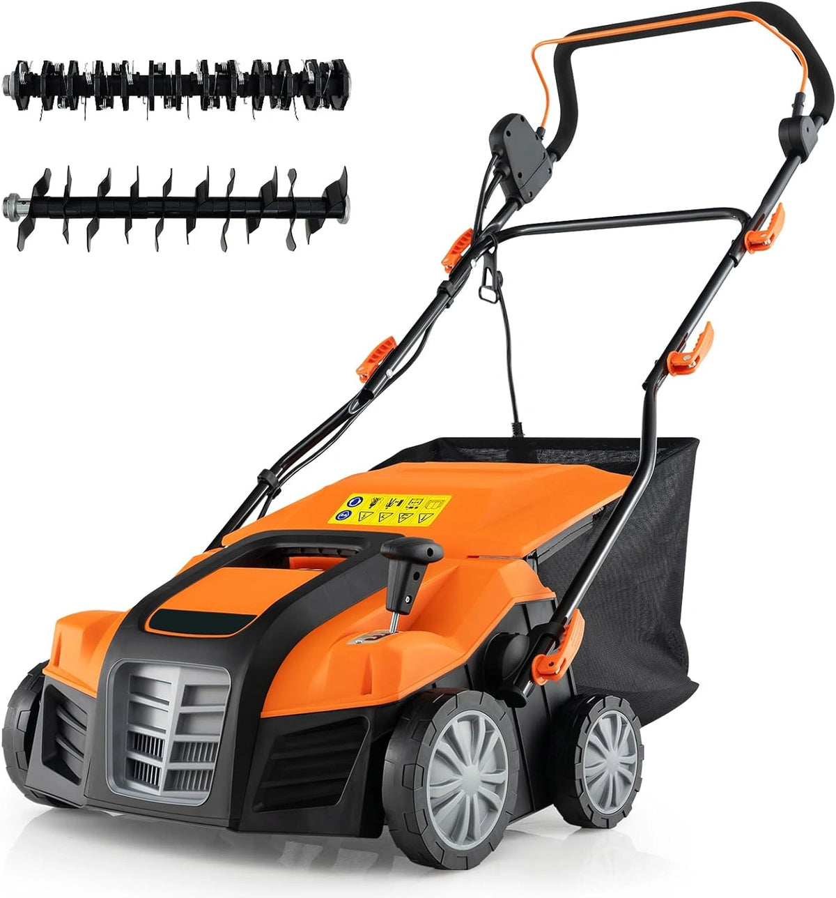 COSTWAY Elektrische 2-in-1 verticuteermachine, 41 cm, 15 A, 3 standen hoogteverstelling, 5 niveaus werkdiepte, inklapbare GEH-gazonventilator, 55 l
