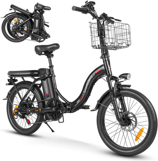 SAMEBIKE Vouwfiets, e-bike, 20 inch elektrische fiets met 36 V/12 Ah afneembare accu, hydraulische rem, voor volwassenen, heren en dames, zwart
