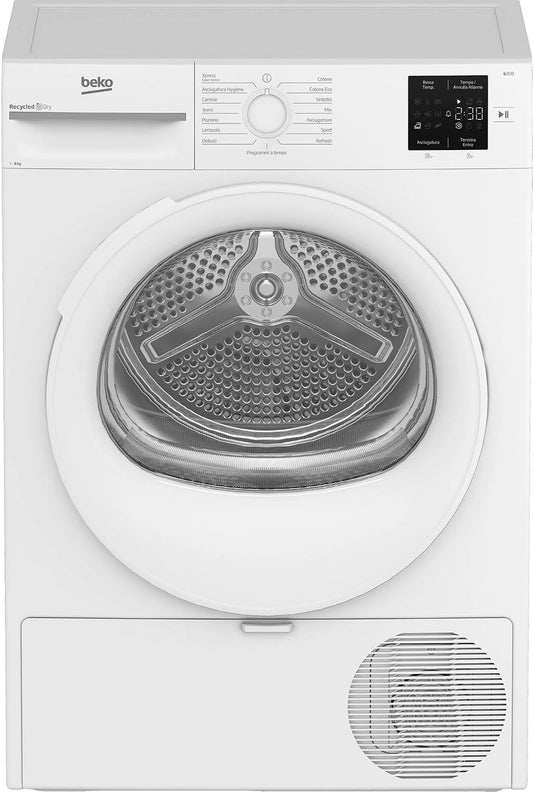 Beko Wasdroger BMTR38W 8 kg, met warmtepomp, vrijstaand, digitaal scherm, energieklasse D, zilver