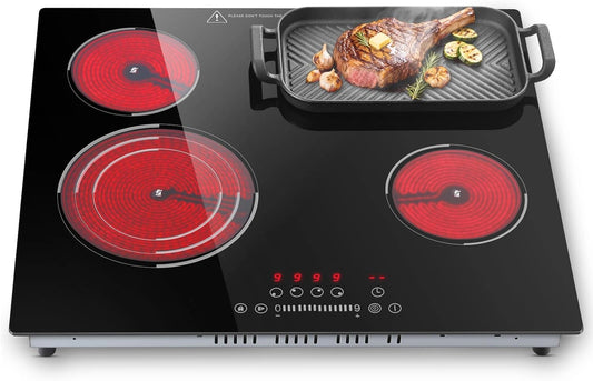 SNDOAS Glaskeramische kookplaat, 4 kookplaten, 6700 W, ovale zone en, zwart