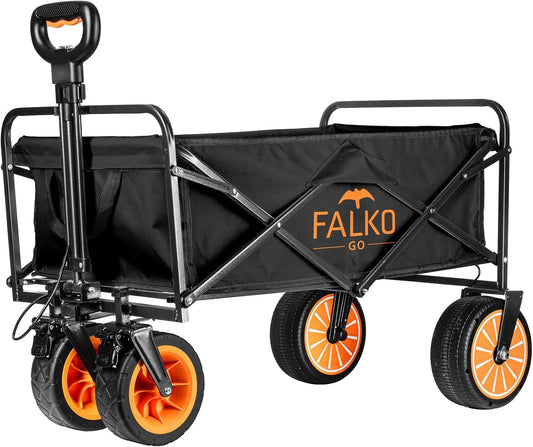 FALKO GO Opvouwbare elektrische bolderkar, brede banden op alle oppervlakken, handwagen met motor, tuinwagen, strandwagen, voor uitstapjes, camping
