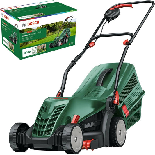 Bosch UniversalRotak 34-410 Grasmaaier met kabel (230 V, maaibreedte: 34 cm, 40 liter grasbak, met graskam), groen/zwart
