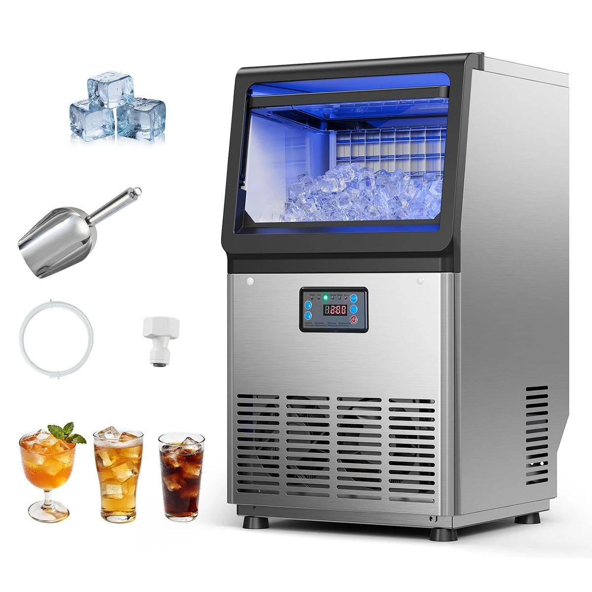 VEVOR Commerciële ijsmachine, 36 kg/dag, ijsblokjesmaker, roestvrijstalen behuizing, onderbouw-ijsblokjesmachine met led-scherm en zelfreiniging