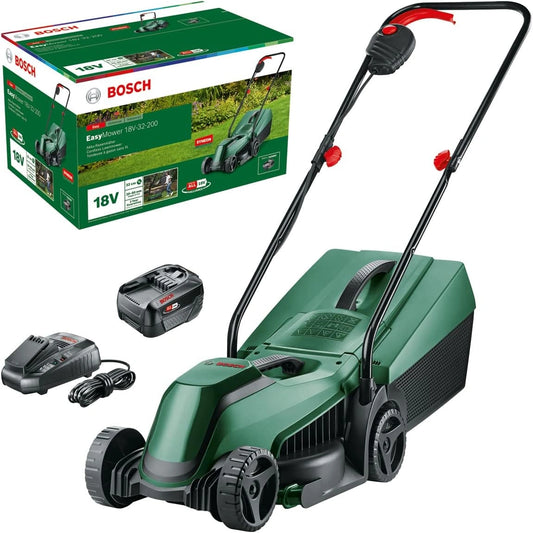 Bosch accu gazonmaaier EasyMower 18V-32-200 (1x 4,0 Ah accu, 18 volt-systeem, maaibreedte: 32 cm, in kartonnen doos), grijs