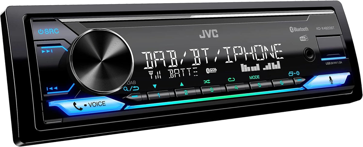 JVC KD-X482DBT DAB+ Bluetooth Autoradio, 1DIN Formaat, FLAC Audio via USB, Dubbele Bluetooth, Externe Microfoon, 13-Band Equalizer, USB/AUX Ingang
