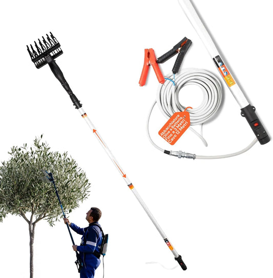Avilia, Olijfschudder met accu 400 W met telescoopstang tot 3 meter, elektrische olijfschudapparaat met ABS-hark en 12 meter lange kabel voor snel en