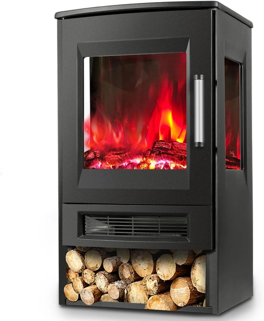 Elektrische open haard met ventilatorkachel, afstandsbediening, 900/1800 W, elektrische open haard met thermostaat, verwarmingsfunctie, timer