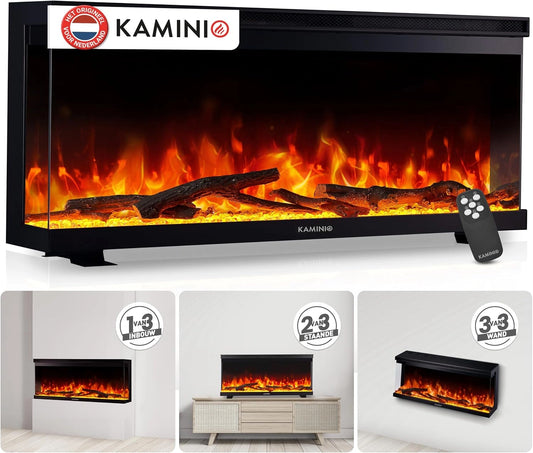KAMINIO Elektrische haard LEA, Elektrische 3-in-1 haard met panoramaweergave, verwarming, 3D-vlameffect, 12 vlamkleuren, afstandsbediening (36 inch)