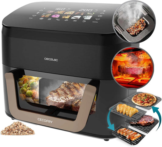 Cecotec heteluchtfriteuse Cecofry & Grill Smokin' 11000, 2200 W, 3-in-1 friteuse, grill, plaat, geïntegreerde roker, 10 menu's, temperatuur 40-200 °C