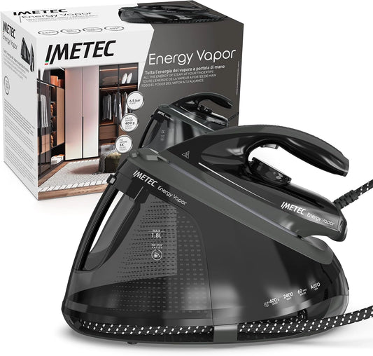 Imetec Energy Vapor, strijkijzer met stoomgenerator, pomp 6,5 bar, 400 g stoom, 2400 W, Fluid keramische zool, ijzeren blok