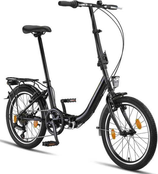 Chillaxx Urban Vouwfiets, 20 inch, Shimano 6 versnellingen, led-batterijlicht, Quick-Fold-systeem, vouwfiets, zwart