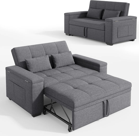 Xbro Slaapbank, 2-persoons beddengoed, 175 x 116 cm, 3-in-1 opklapbaar, met 2 kussens en zijzakken, compact