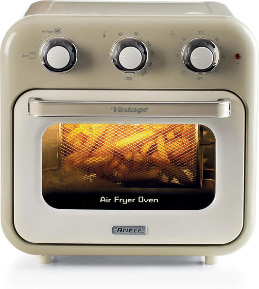 Ariete 4632 luchtfriteuse en oven, vintage, 1400 W, 2-in-1, capaciteit 16 l, inclusief accessoires, timer 60 minuten, dubbel glas, beige