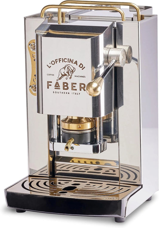 FABER COFFEE MACHINES Model Pro Total Inox Deluxe Koffiezetapparaat voor E-pads 44 mm, verstelbare padpers van messing