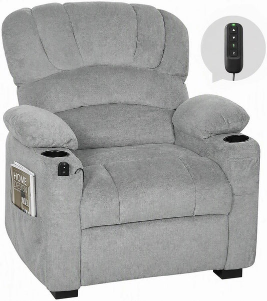 HOMCOM elektrische relaxfauteuil met ligfunctie schelprugleuning grijs