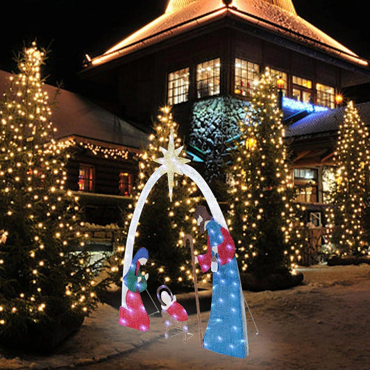 Verlichte kerststal buiten kerstdecoratie, verlichte kersttuin decor set voor gazon, tuin thuis feest met verlichting, zwart