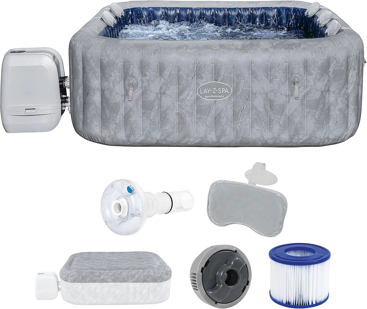 Bestway 6001Q San Francisco Lay-Z-Spa AirJet opblaasbare whirlpool met app, wit