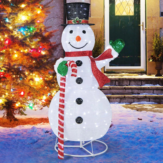COSTWAY LED sneeuwpop 150 cm, kerstdecoratie voor binnen en buiten, kerstfiguur met LED-verlichting en grondspieken, verlichte kerstdecoratie