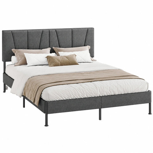 Modernes Polsterbett 140 x 190 cm mit Metall-Lattenrost, Doppelbett in Dunkelgrau, geeignet fürs Schlafzimmer