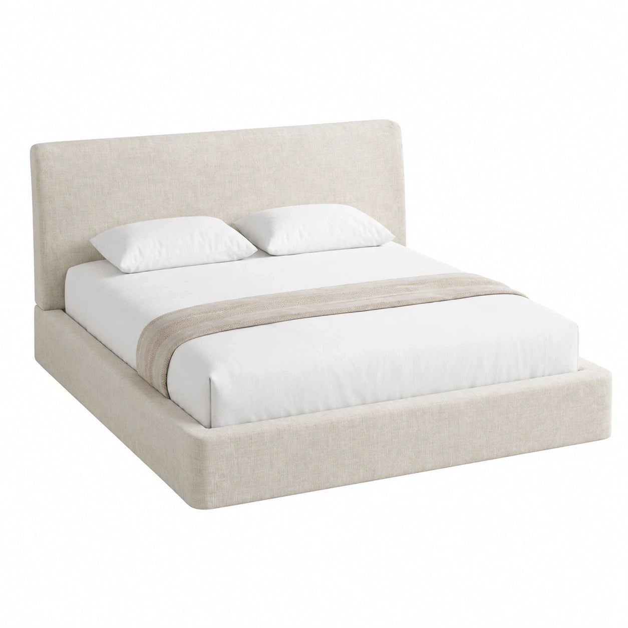 Modernes Polsterbett 160x200 cm mit ergonomischem Kopfteil, vollgepolstertes Design in Beige, einfache Montage
