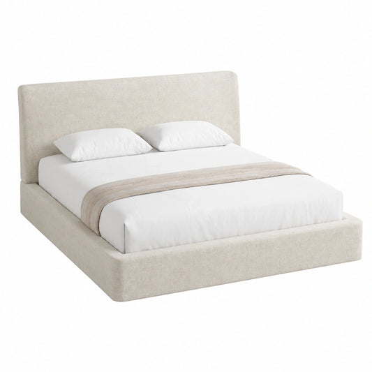 Modernes Polsterbett 160x200 cm mit ergonomischem Kopfteil, vollgepolstertes Design in Beige, einfache Montage